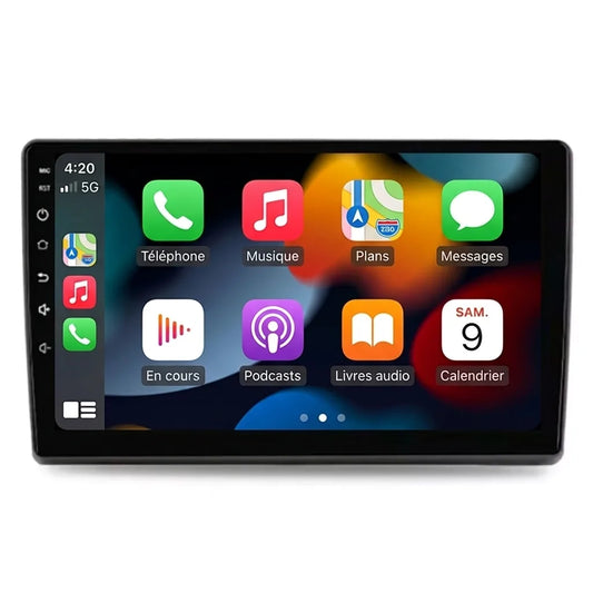 Autoradio CarPlay Citroën Jumper 2006-2021 écran tactile 9 pouces, vue de face sur fond blanc