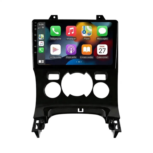 Autoradio CarPlay Android Auto Peugeot 5008 écran tactile 9 pouces avec façade d'adaptation climatisation automatique, vue de face