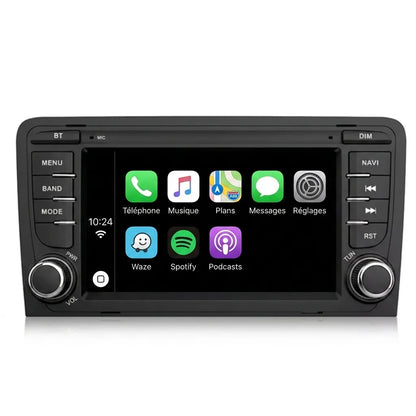 Autoradio CarPlay Android Auto Audi A3 8P (2003-2012), écran tactile 7 pouces au format d'origine Audi, vue de face sur fond blanc