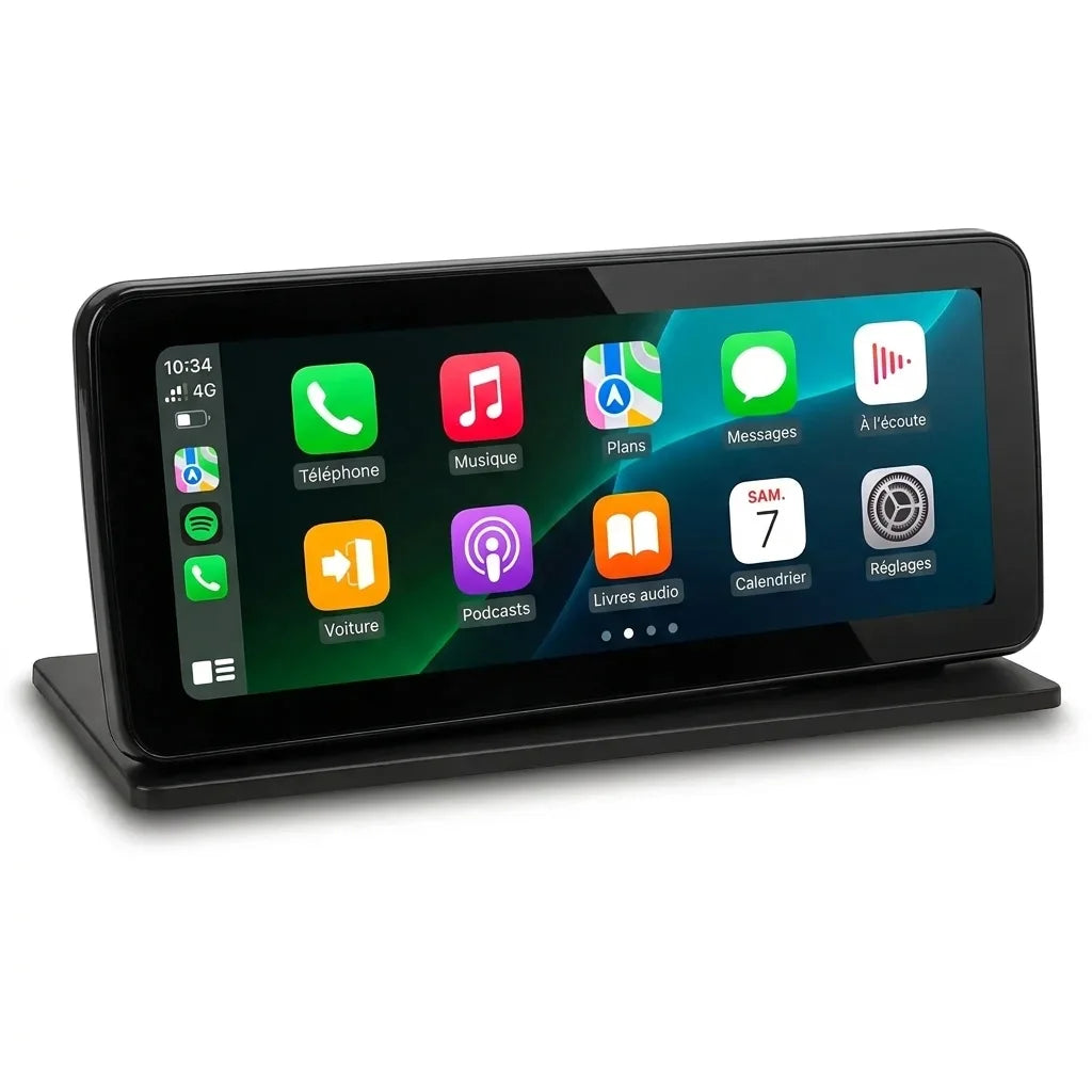Écran CarPlay 10,25 pouces format allongé à cadre noir pour Audi Q3 8U, interface Apple CarPlay en français