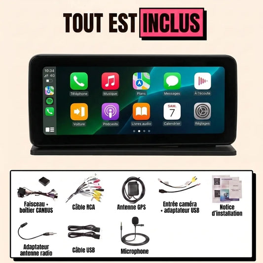 Kit complet CarPlay Audi Q3 8U 2013-2018 : écran 10,25 pouces format allongé, faisceau canbus, antenne GPS, micro, tout est inclus