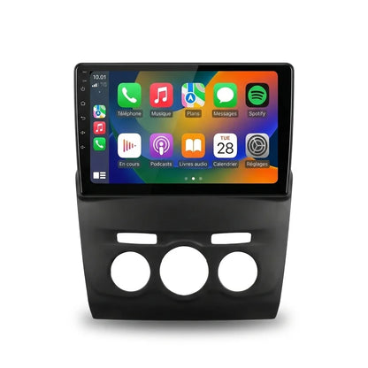 Autoradio CarPlay Citroën C4 2010-2018 écran tactile 10,1 pouces avec façade noire spécifique, vue de face sur fond blanc