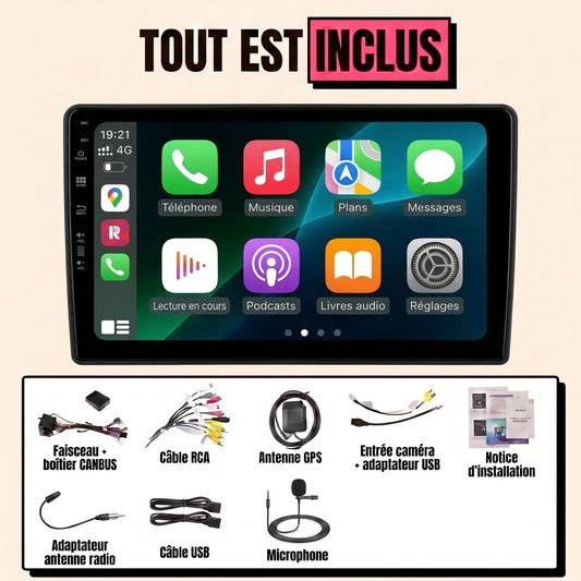 Autoradio CarPlay Citroën C5 II (2008-2017) : tout est inclus, écran tactile 10,1 pouces, faisceau canbus, antenne GPS, micro et câbles
