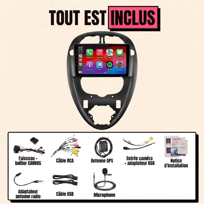 Autoradio CarPlay Citroën Xsara Picasso (1999-2010) écran 9 pouces façade noire, kit complet inclus : faisceau canbus, antenne GPS, câbles USB, microphone, notice