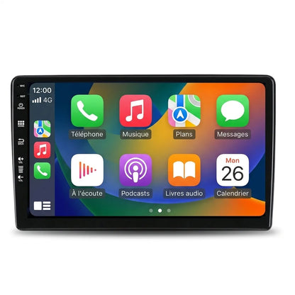 Autoradio CarPlay Dacia Duster phase 2 (2014-2017) écran tactile 9 pouces sur fond blanc