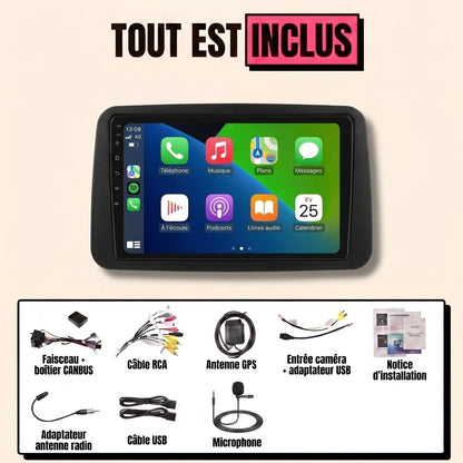 Kit autoradio CarPlay Fiat Panda 2 (2003-2012) écran tactile 9 pouces avec cadre : tout est inclus, faisceau canbus, antenne GPS, câbles, microphone et notice