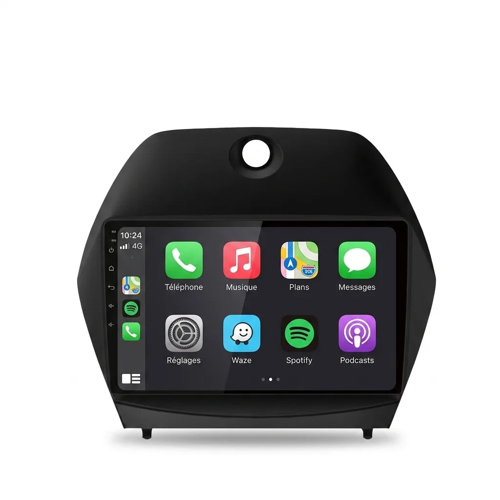 Autoradio CarPlay Android Auto Hyundai ix35 (2010-2015), écran tactile 9 pouces et façade spécifique ix35, vue de face sur fond blanc