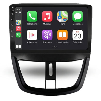 Autoradio CarPlay Android Auto Peugeot 207 écran tactile 9 pouces avec façade d'adaptation, vue de face