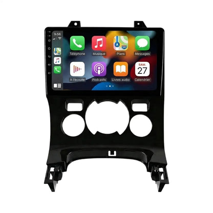 Autoradio CarPlay Android Auto Peugeot 5008 écran tactile 9 pouces avec façade d'adaptation climatisation automatique, vue de face