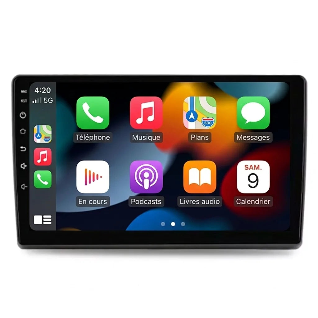 Autoradio CarPlay Peugeot Boxer 2006-2021 écran tactile 9 pouces, vue de face sur fond blanc