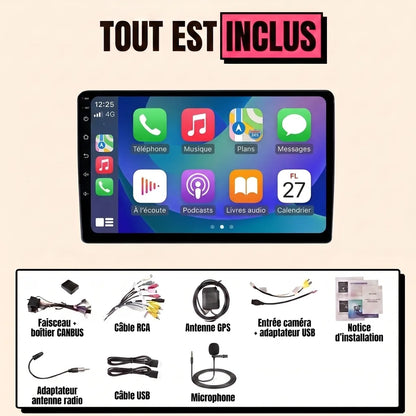 Kit autoradio CarPlay Toyota Auris (2007-2012) écran tactile 9 pouces : tout est inclus, faisceau canbus, antenne GPS, câbles, microphone et notice