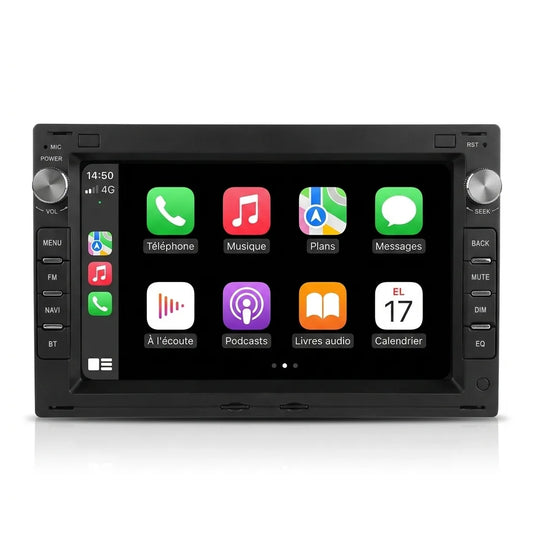 Autoradio CarPlay Android Auto Volkswagen Golf 4 écran tactile 7 pouces double DIN format VW, vue de face