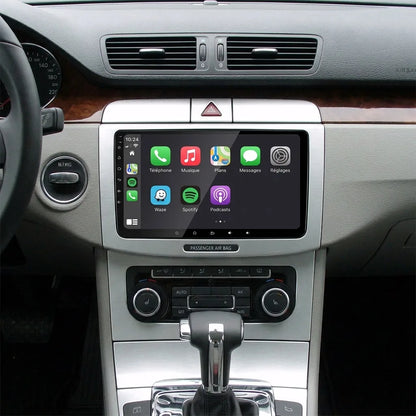 Autoradio CarPlay 9 pouces installé dans la console d'une Volkswagen Passat B6 (2005-2010), Apple CarPlay en français