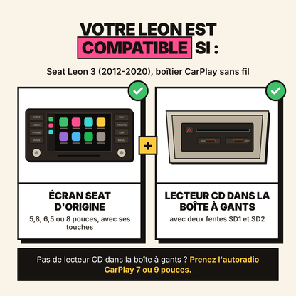 Boîtier CarPlay sans fil Seat Leon 3 (2012-2020) — Écran d'origine conservé