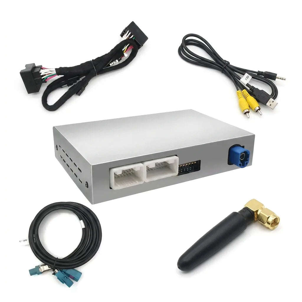 Boîtier CarPlay sans fil pour Seat Leon 3 (2012-2020) avec écran d'origine : boîtier, faisceau plug and play, câble vidéo et antenne Wi-Fi