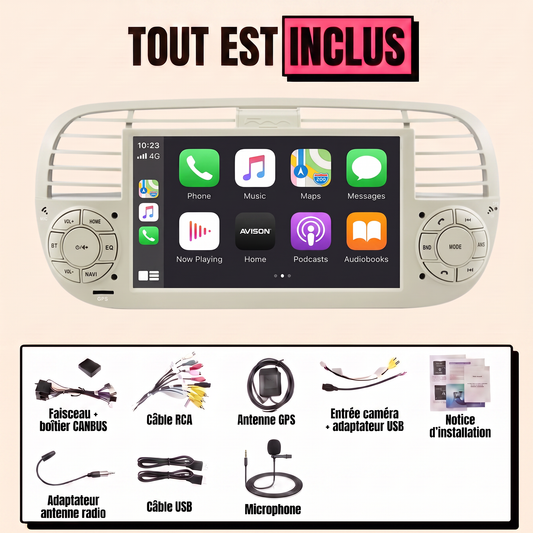 CarPlay Fiat 500 (2007-2015) — Autoradio Écran Tactile 7"